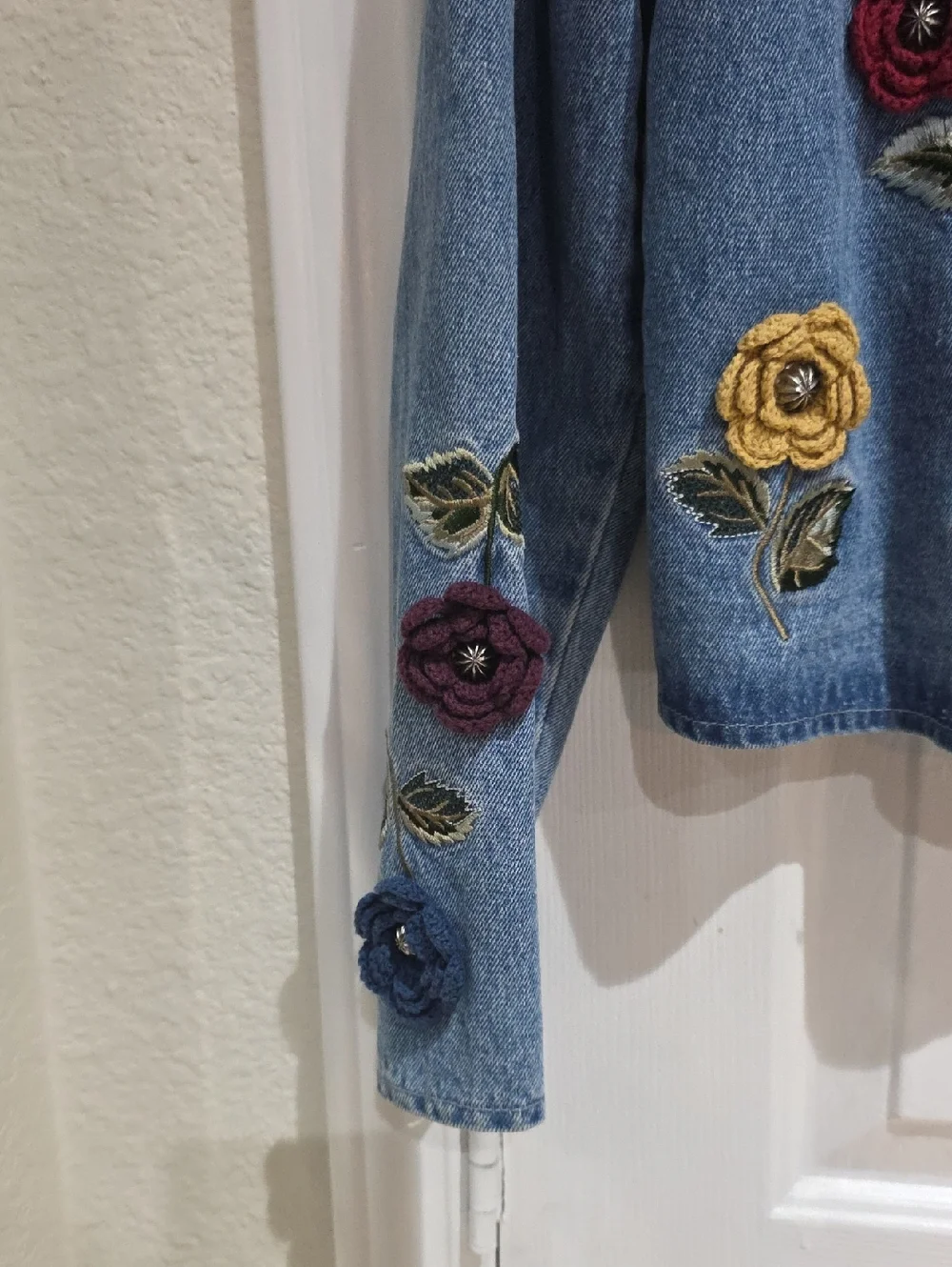 Christopher & Banks Y2k Blue Denim Embroidered Floral Jacket Size L - Picture 4 of 11